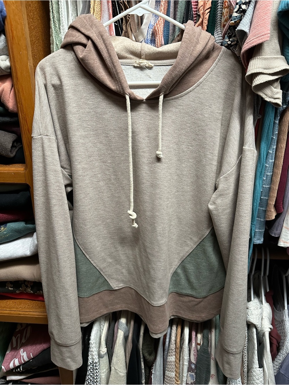 Hem & Thread Neutral Colorblock Hooded Pullover - Taupe, Brown & Olive